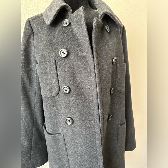 J Crew 100% Wool Double Breasted Fitted Carcoat Charcoal Warm Four Pockets Sz 8 - Picture 2 of 12